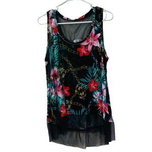 Jennifer Lopez Women's Tank Top Shirt Size Large Floral Sheer Hem